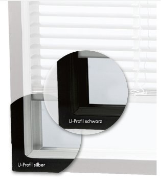 U-Profile in Silber oder Schwarz bei Fenstern mit integrierter Jalousie.